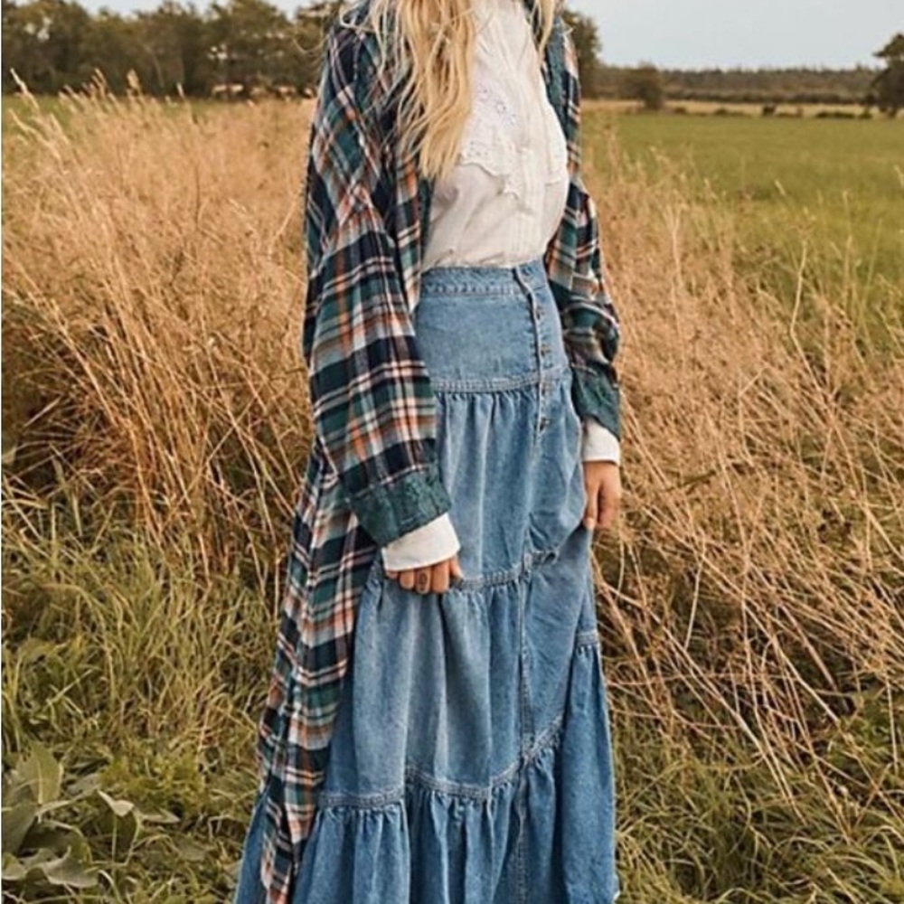 We The Free Faded Blue Denim Jeans maxi skirt NWOT sizeXS - Picture 4 of 5